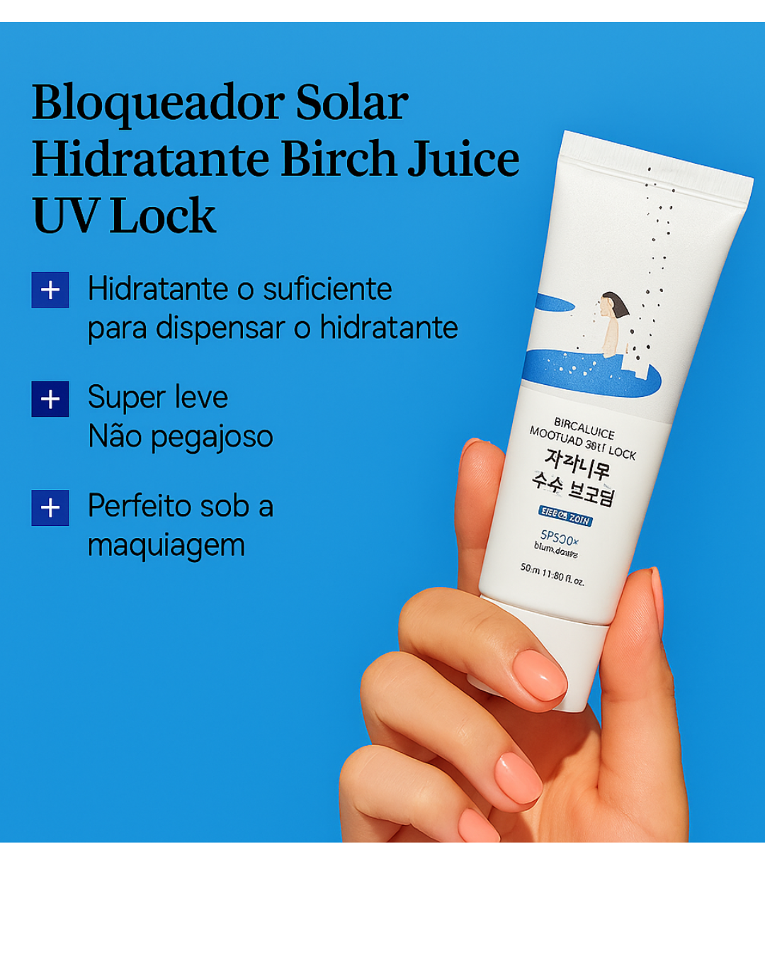 ROUND LAB Birch Juice UV LOCK SPF45 50 ml – Protector Solar Hidratante Coreano, Textura Ligera y Glow, para Piel Sensible