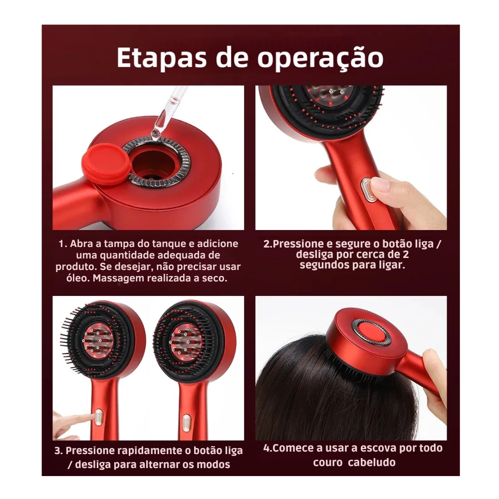 Cepillo Eléctrico de Masaje para Cuero Cabelludo y Terapia LED – Crecimiento Capilar con Aplicador de Aceite