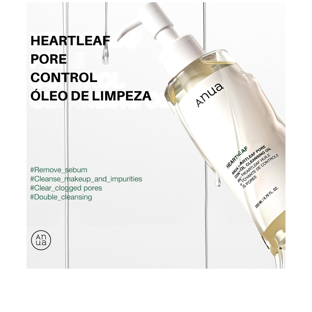 Aceite Limpiador Facial ANUA con Heartleaf – Cleansing Oil Suave para Maquillaje, Puntos Negros y Doble Limpieza