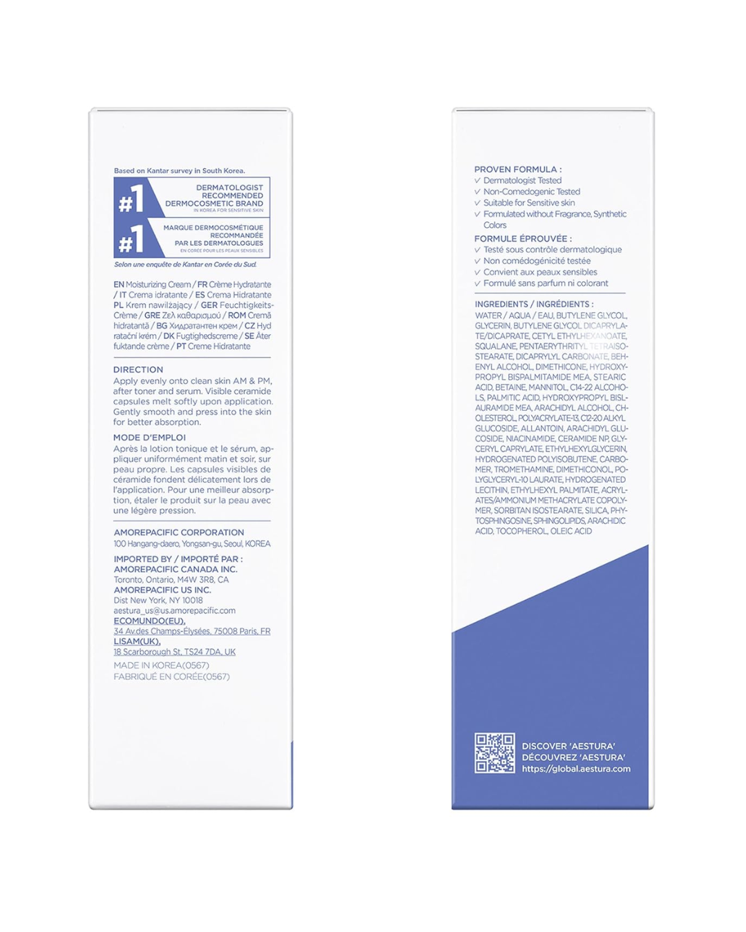 AESTURA ATOBARRIER365 – Crema Hidratante con Ceramidas para el Rostro, Hidratación Prolongada por 120 h, para Piel Sensible y Reseca, No Comedogénica