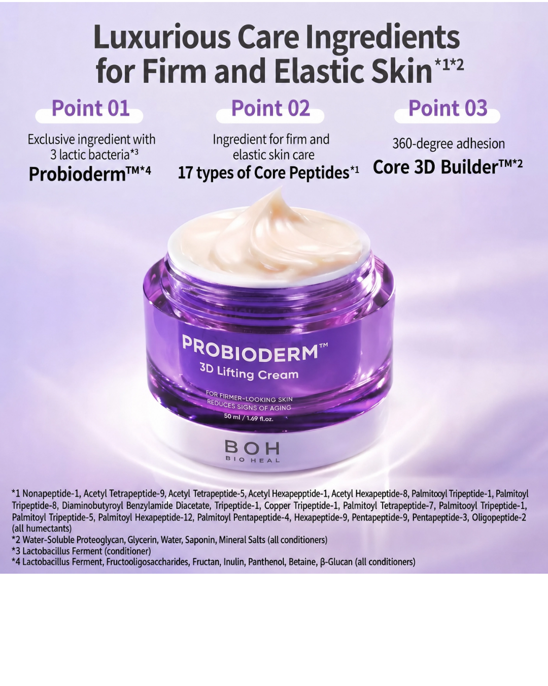 BIOHEAL BOH Probioderm 3D Lifting Cream – Anti-Aging Face Cream with 17 Peptides; Probiotics for Firming and Skin Elasticity