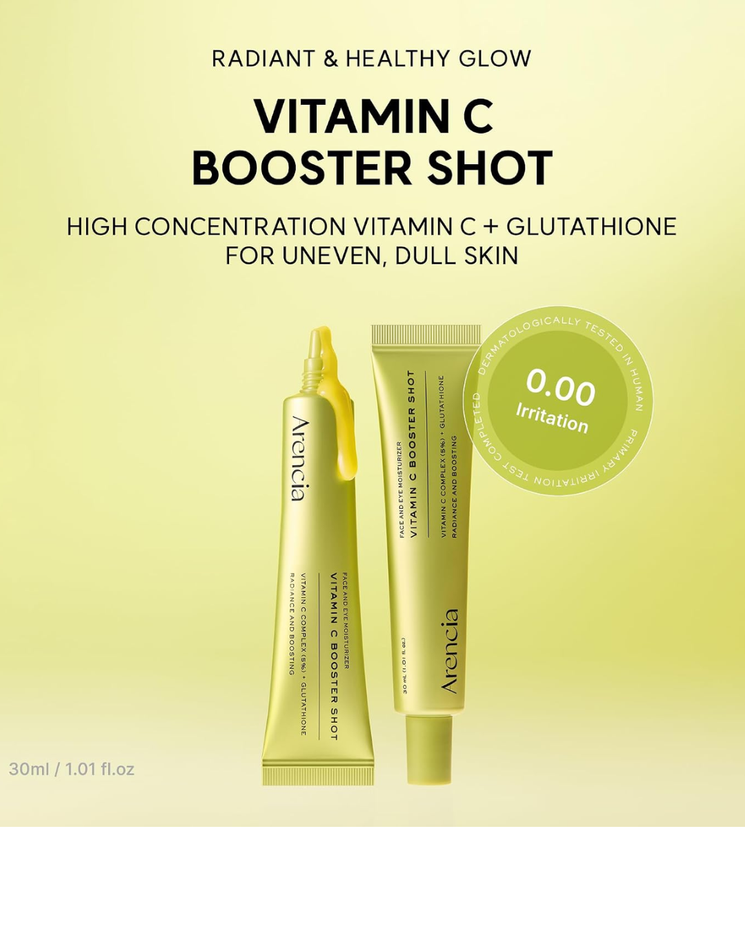 Arencia Vitamin C Booster Shot Serum – Brightening Korean Serum with Vitamin C, Glutathione, Niacinamide; Vitamin E