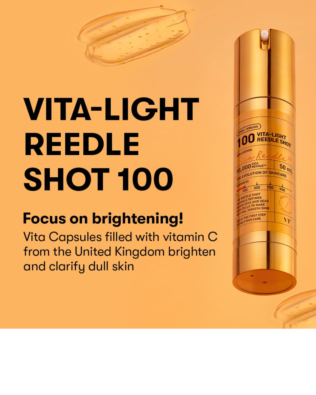 VT Cosmetics Vita-Light Reedle Shot 100 – Vitamin C Brightening Serum with Cica Reedle Technology for Radiant Glass Skin