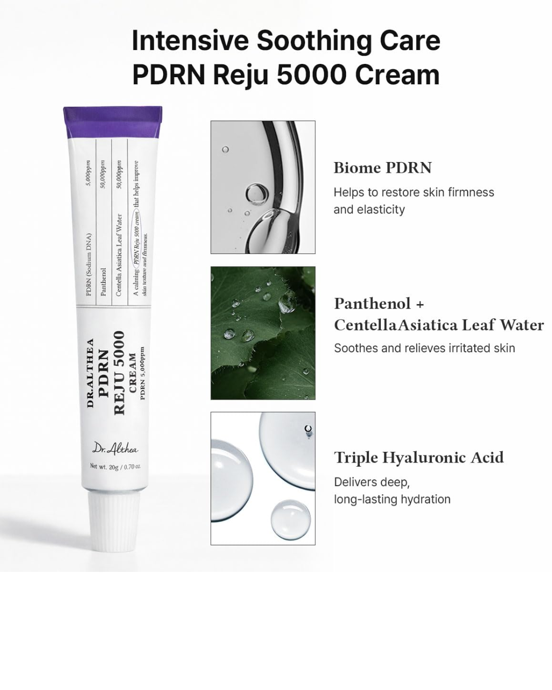 Dr. Althea PDRN Reju 5000 Cream  – Korean Moisturizing Face Cream with PDRN, Panthenol; Centella for Skin Barrier Support