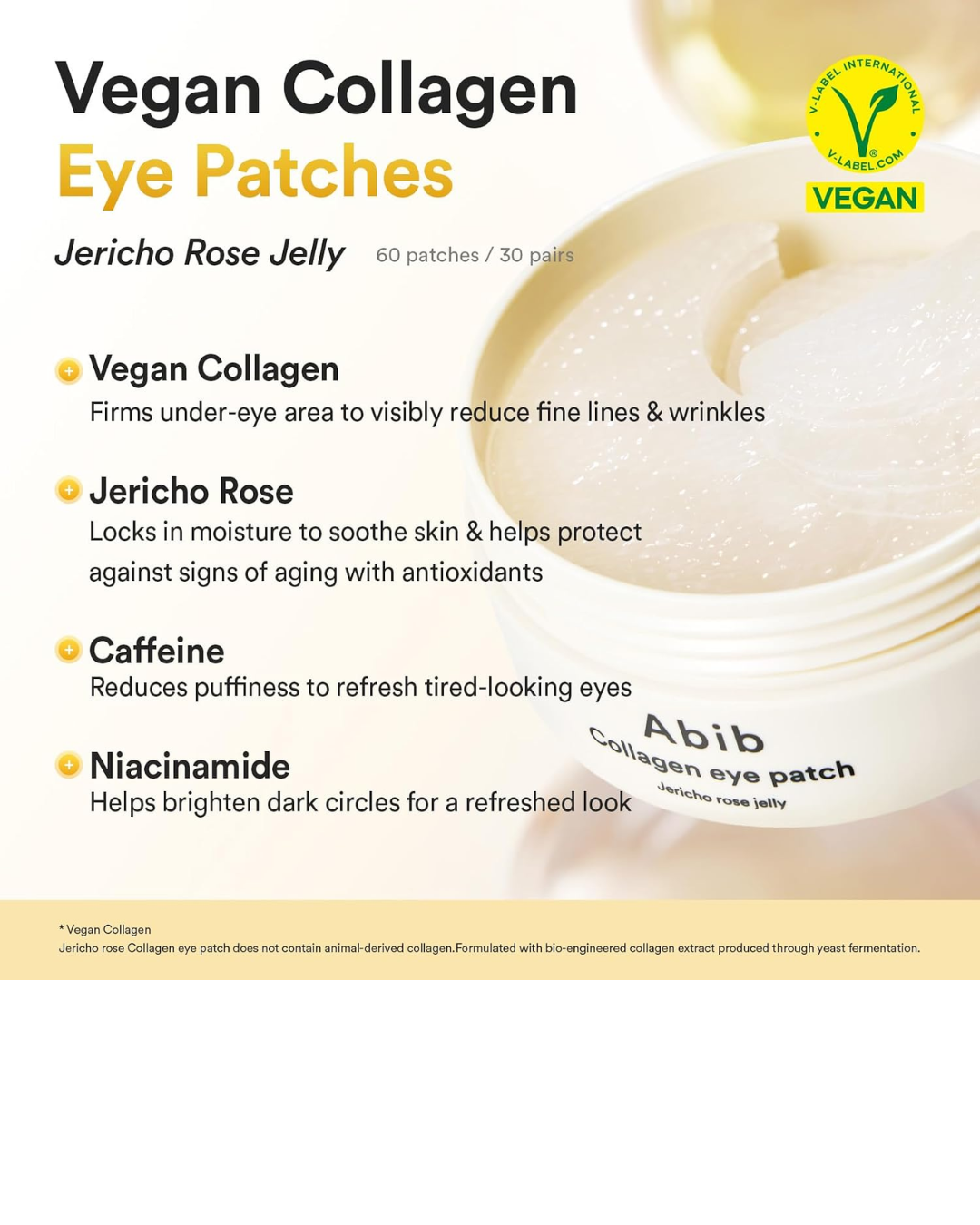 Abib Jericho Rose Collagen Eye Patches – Vegan Hydrogel Under Eye Patches for Dark Circles, Puffiness & Hydration