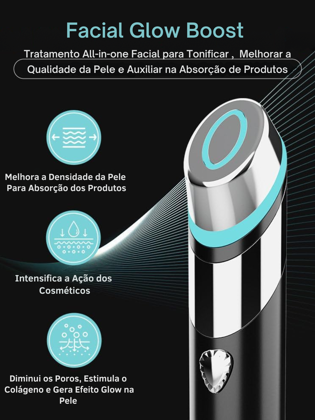 Glow Skin 4-in-1 Facial Device – EMS Microcurrent, Red LED Light Therapy, Sonic Massage & Therapeutic Heat for Firmer, More Radiant Skin