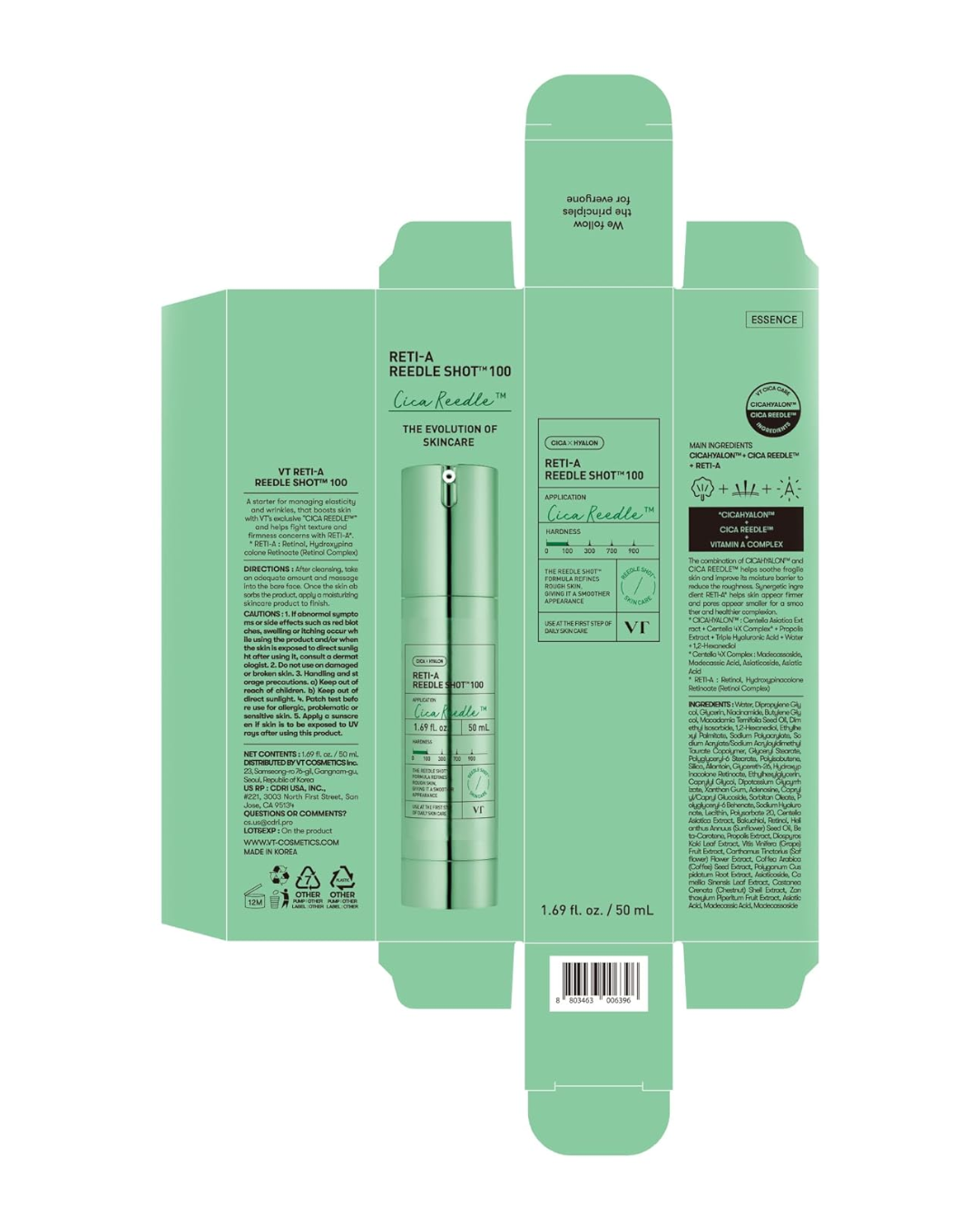 VT COSMETICS Reti-A Reedle Shot 300 Sérum con Retinol (Vitamina A) con Microagujas, Exosomas Reparadores y Booster Coreano 50 ml