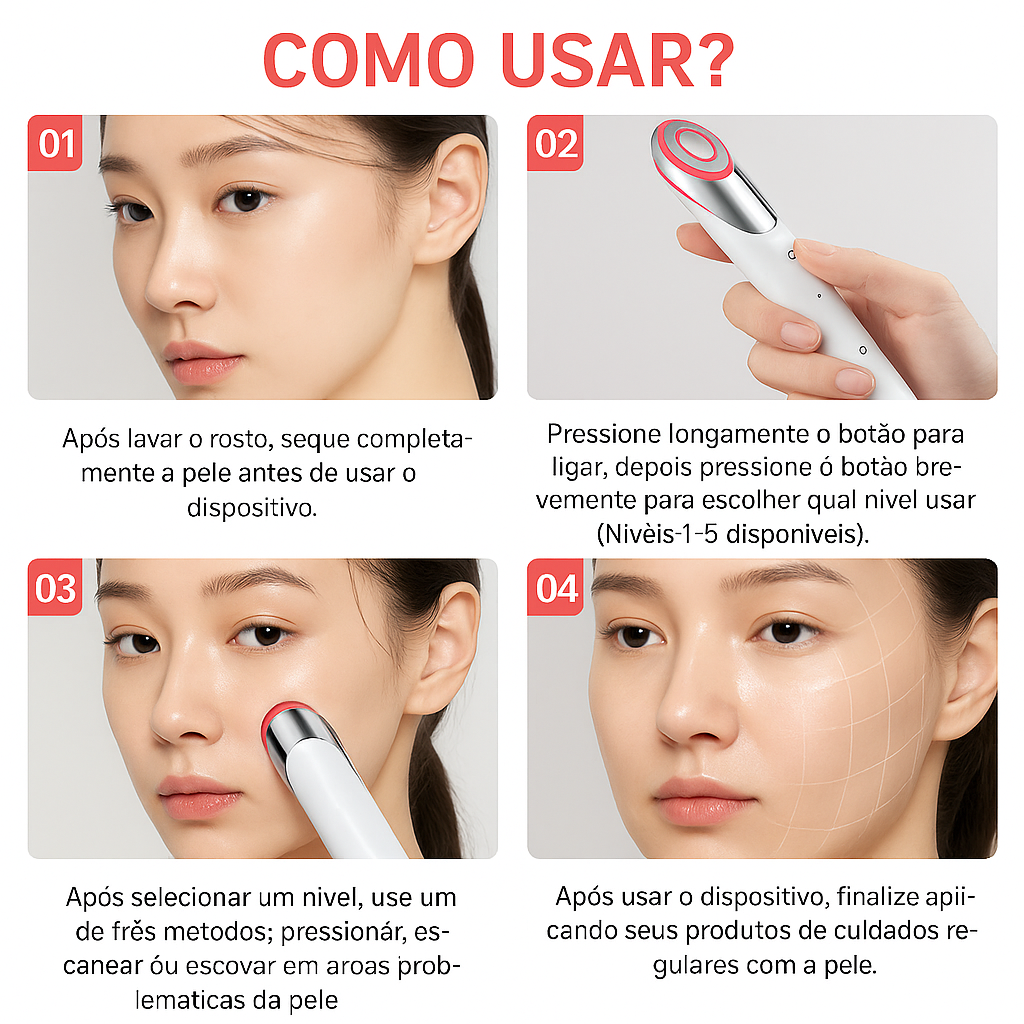 Glow Skin 4-in-1 Facial Device – EMS Microcurrent, Red LED Light Therapy, Sonic Massage & Therapeutic Heat for Firmer, More Radiant Skin