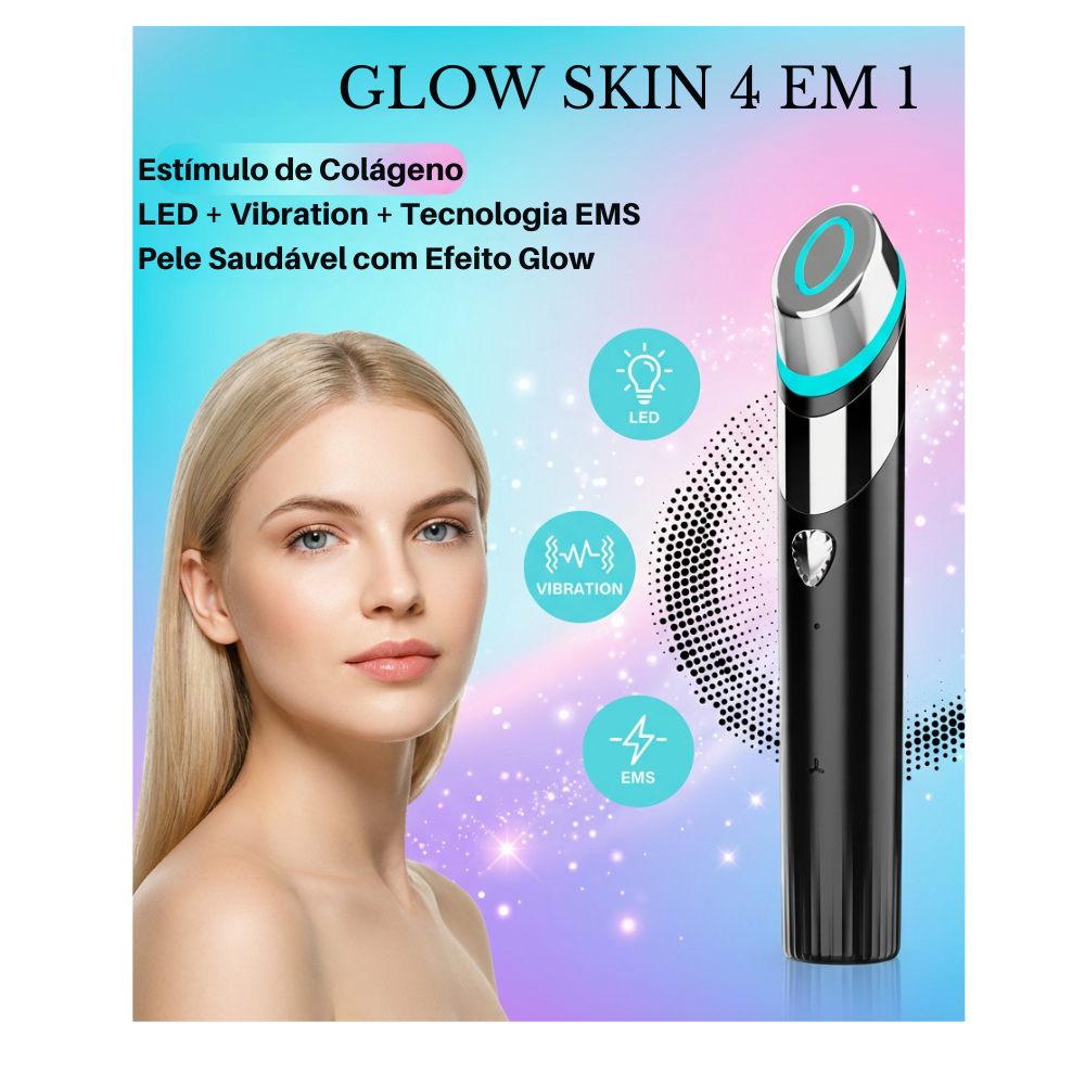 Glow Skin 4-in-1 Facial Device – EMS Microcurrent, Red LED Light Therapy, Sonic Massage & Therapeutic Heat for Firmer, More Radiant Skin